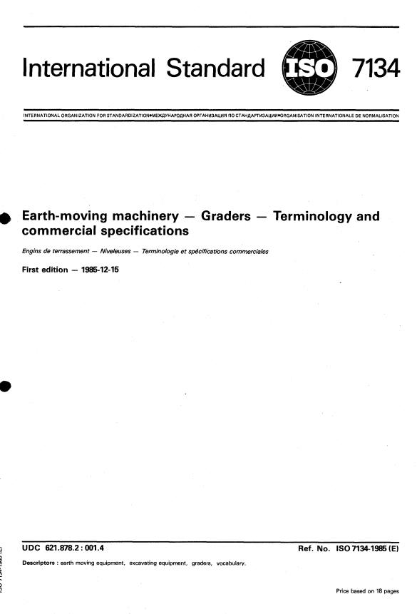 ISO 7134:1985 - Earth-moving machinery -- Graders -- Terminology and commercial specifications