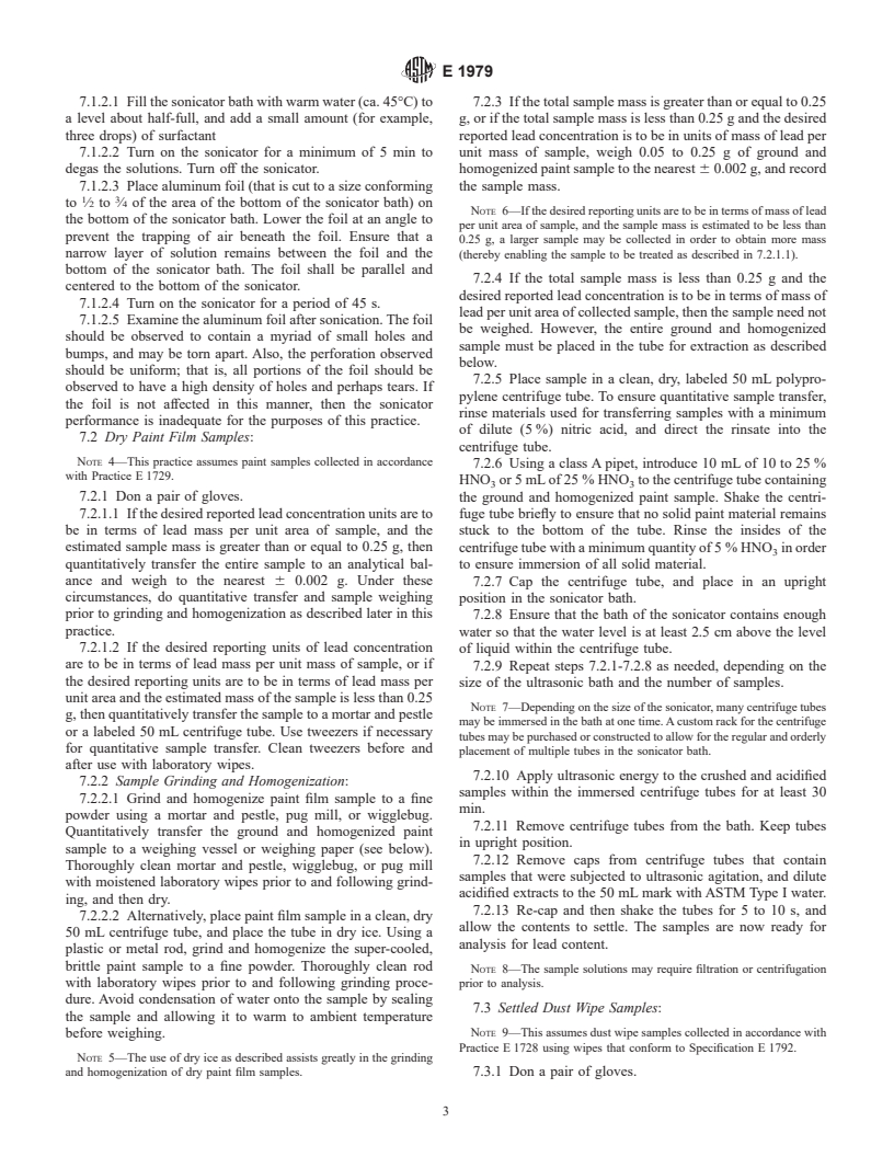 ASTM E1979-98 - Standard Practice for Ultrasonic Extraction of Paint, Dust, Soil, and Air Samples for Subsequent Determination of Lead