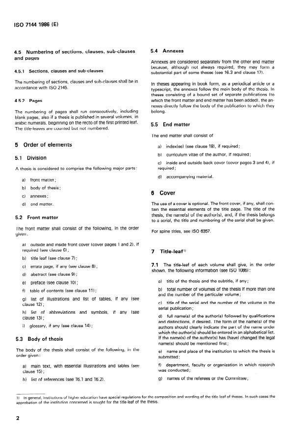 SIST ISO 7144:1996 ISO 7144:1986 - Documentation -- Presentation of theses and similar documents - Page 4 preview