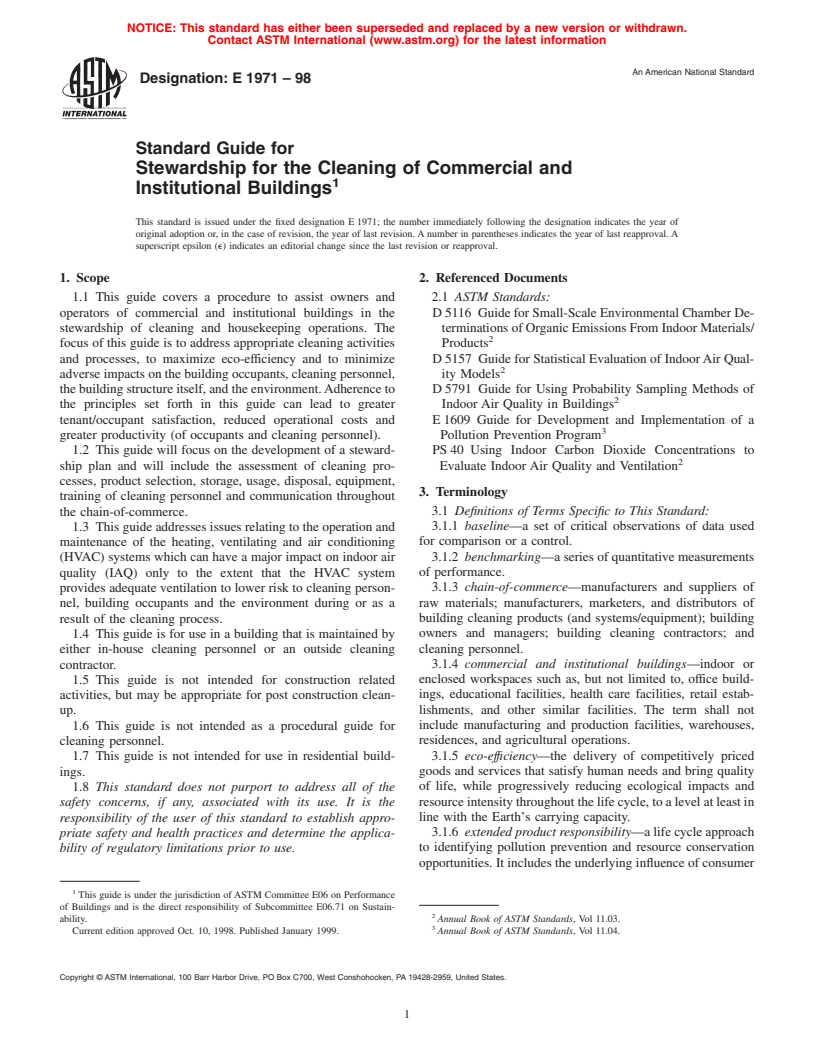 ASTM E1971-98 - Standard Guide for Stewardship for the Cleaning of Commercial and Institutional Buildings