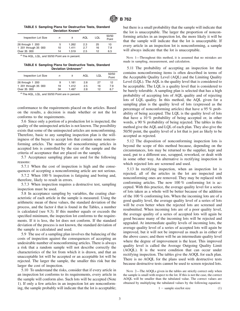 ASTM B762-90(1999) - Standard Test Method of Variables Sampling of Metallic and Inorganic Coatings