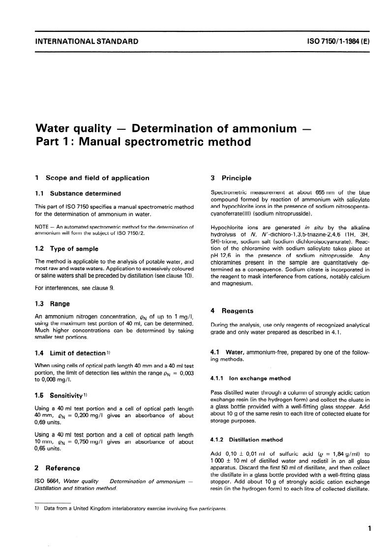 ISO 7150-1:1984 - Water quality — Determination of ammonium — Part 1: Manual spectrometric method
Released:5/1/1984
