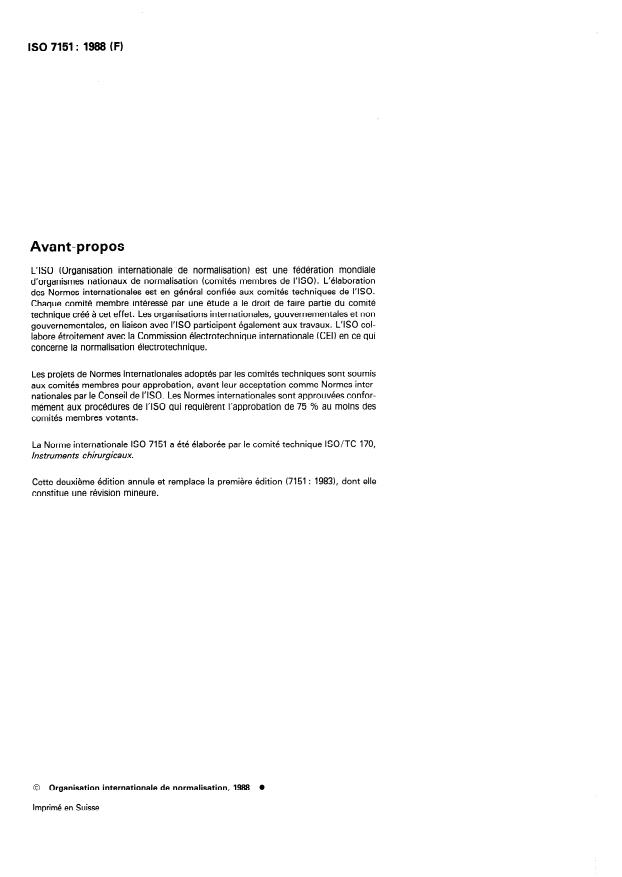 ISO 7151:1988 ISO 7151:1988 - Instruments chirurgicaux -- Instruments articulés, non tranchants -- Spécifications générales et méthodes d'essai - Page 2 preview