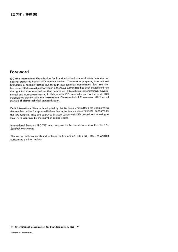 ISO 7151:1988 ISO 7151:1988 - Surgical instruments -- Non-cutting, articulated instruments -- General requirements and test methods - Page 2 preview
