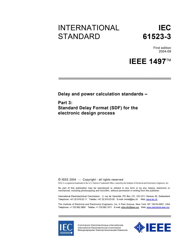 IEC 61523-3:2004 - Delay and power calculation standards - Part 3: Standard Delay Format (SDF) for the electronic design process