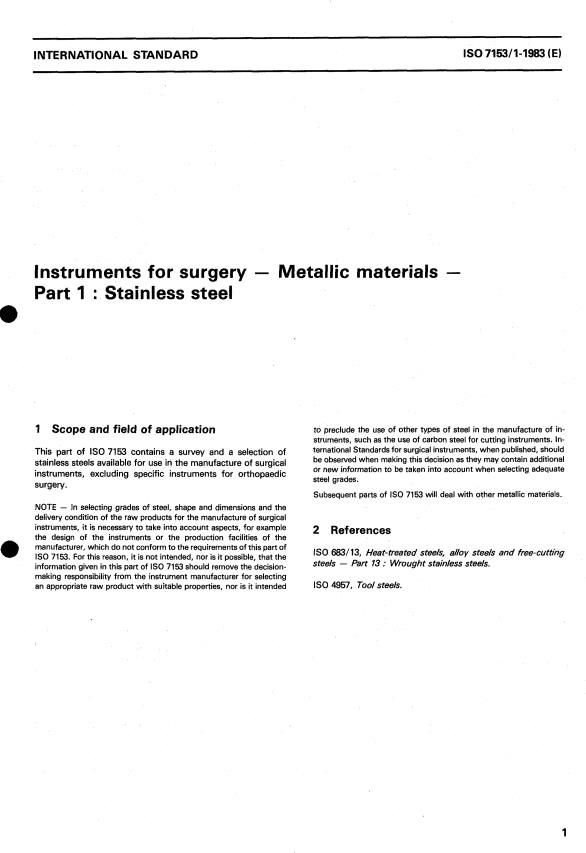 ISO 7153-1:1983 - Instruments for surgery -- Metallic materials