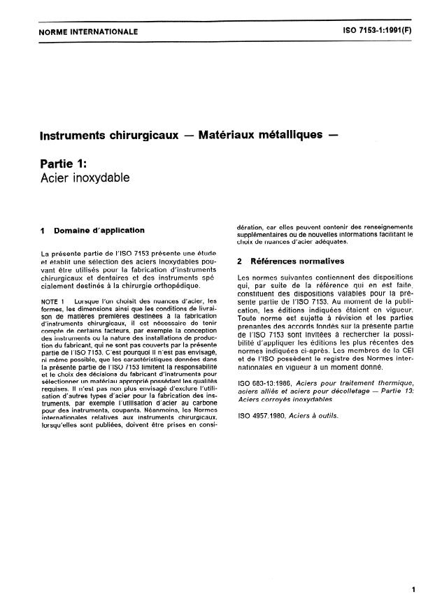 ISO 7153-1:1991 - Instruments chirurgicaux -- Matériaux métalliques