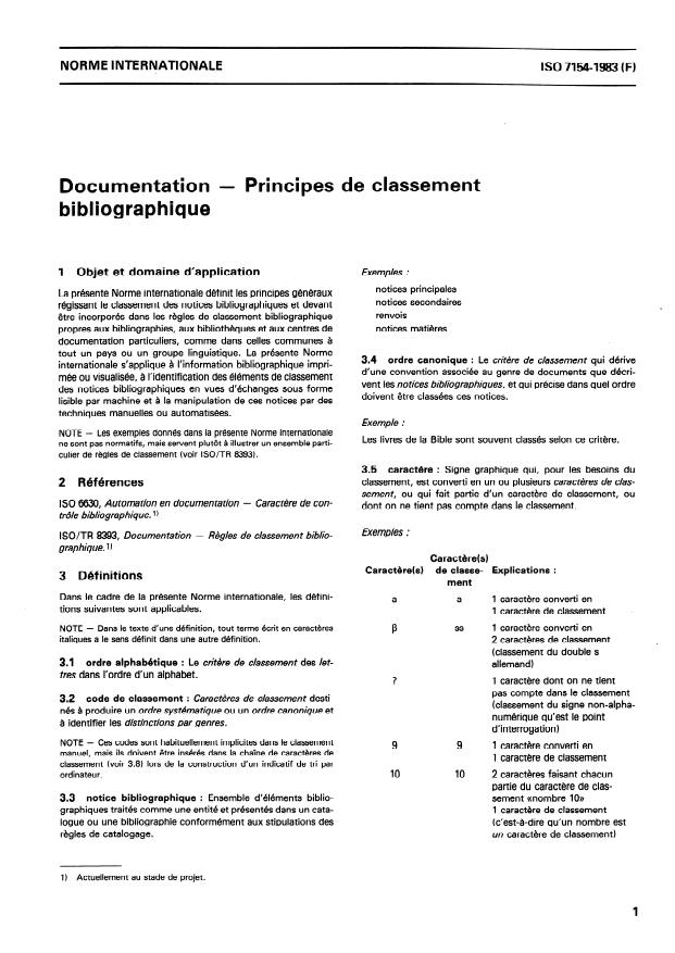 ISO 7154:1983 - Documentation -- Principes de classement bibliographique