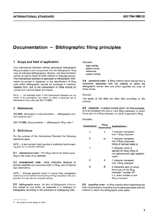 ISO 7154:1983 - Documentation -- Bibliographic filing principles