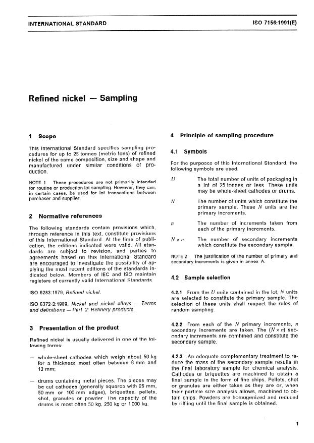 ISO 7156:1991 - Refined nickel -- Sampling