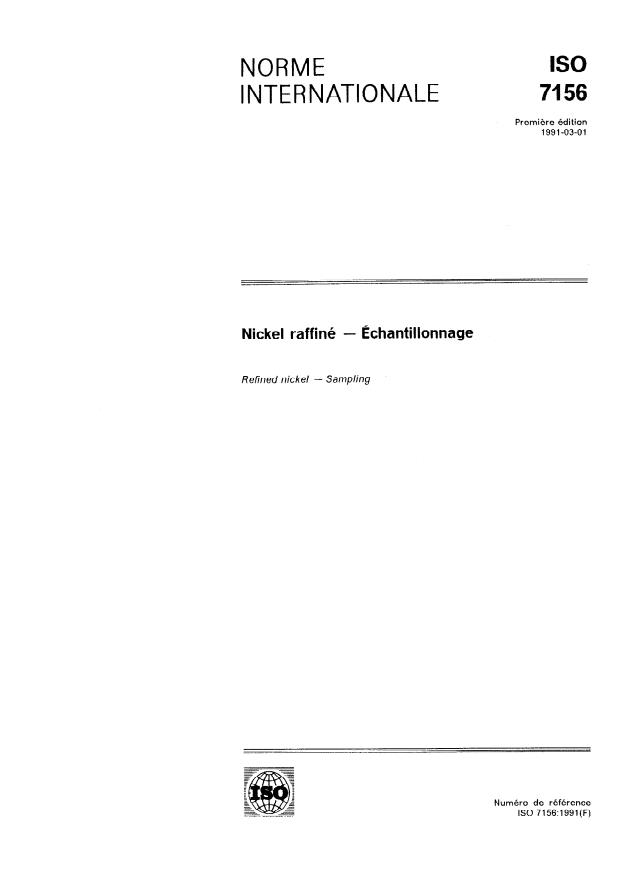 ISO 7156:1991 - Nickel raffiné -- Échantillonnage