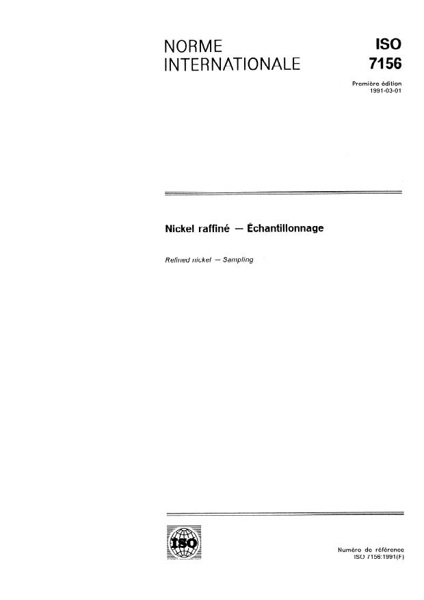 ISO 7156:1991 - Nickel raffiné -- Échantillonnage