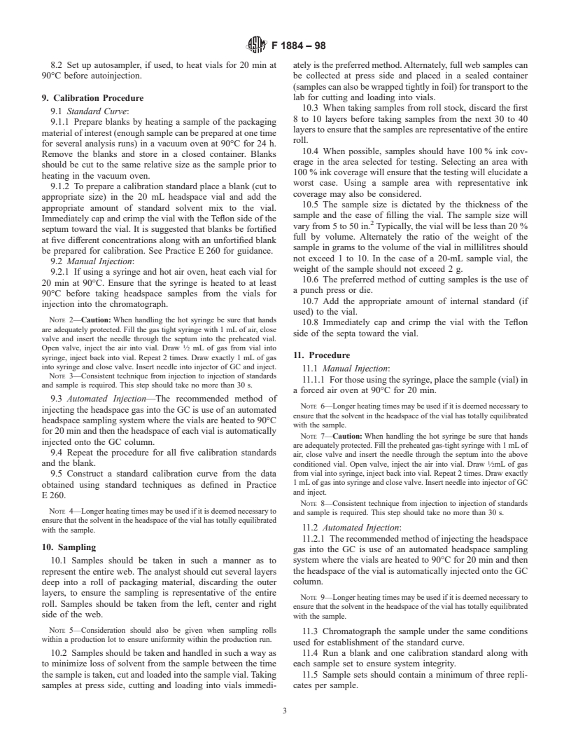 ASTM F1884-98 - Standard Test Method for Determining Residual Solvents in Packaging Materials