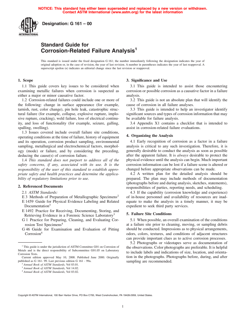 ASTM G161-00 - Standard Guide for Corrosion-Related Failure Analysis