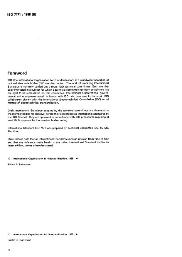 ISO 7171:1988 ISO 7171:1988 - Furniture -- Storage units -- Determination of stability - Page 2 preview