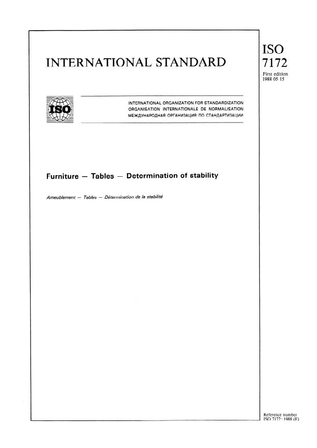 ISO 7172:1988 - Furniture -- Tables -- Determination of stability