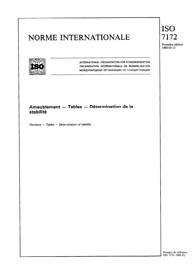 ISO 7172:1988 - Ameublement -- Tables -- Détermination de la stabilité