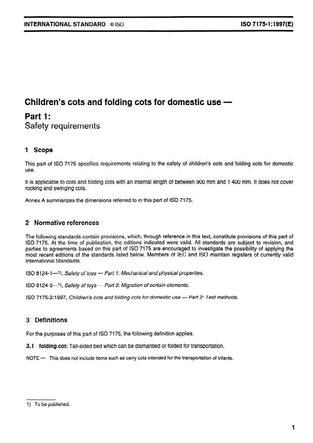 ISO 7175-1:1997 - Children's cots and folding cots for domestic use