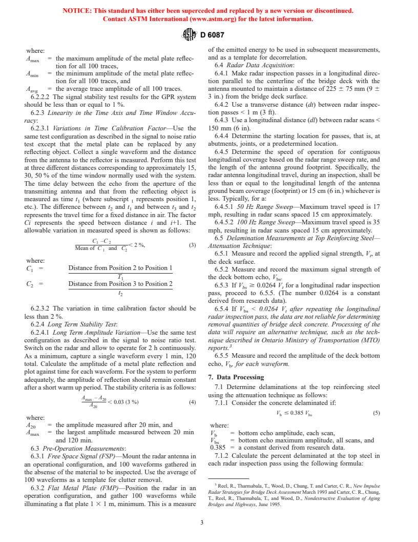 ASTM D6087-97(2001) - Standard Test Method for Evaluating Asphalt-Covered Concrete Bridge Decks Using Ground Penetrating Radar