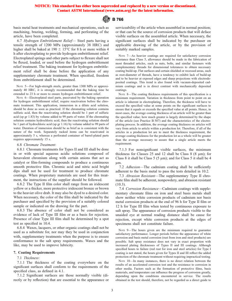 ASTM B766-86(1998) - Standard Specification for Electrodeposited Coatings of Cadmium