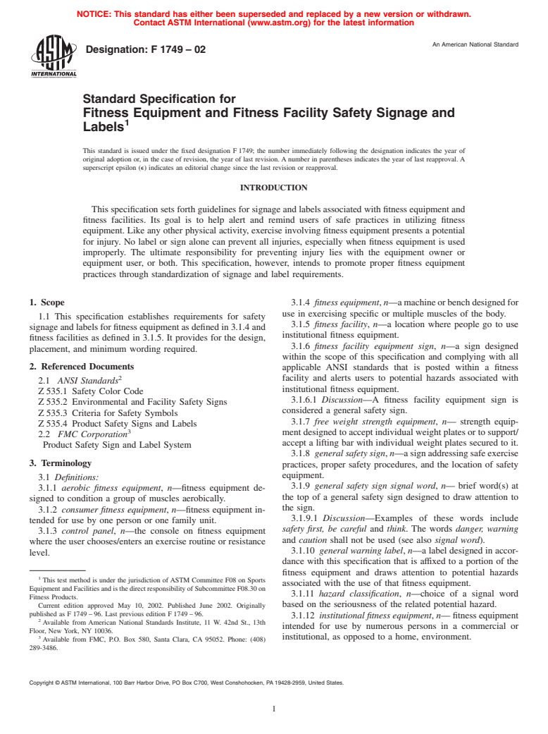 ASTM F1749-02 - Standard Specification for Fitness Equipment and Fitness Facility Safety Signage and Labels