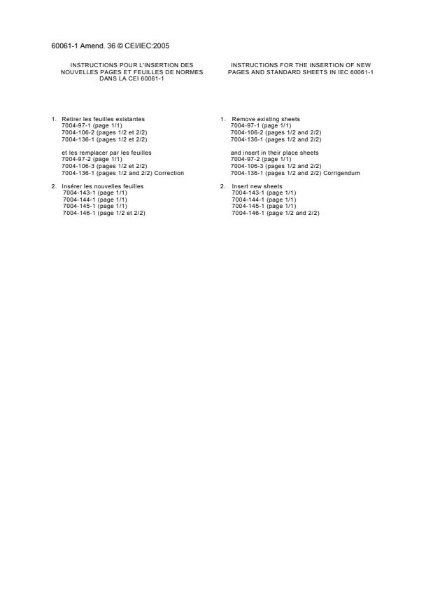IEC 60061-1:1969/AMD36:2005 - Amendment 36 to IEC 60061-1: Lamp caps and holders together with gauges for the control of interchangeability and safety - Part 1: Lamp caps