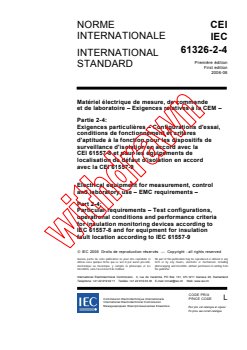 IEC 61326-2-4:2006 - Electrical equipment for measurement, control and laboratory use - EMC requirements - Part 2-4: Particular requirements - Test configurations, operational conditions and performance criteria for insulation monitoring devices according to IEC 61557-8 and for equipment for insulation fault location according to IEC 61557-9
Released:6/13/2006
Isbn:2831886848 - Page 3 preview