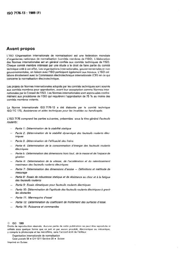 ISO 7176-13:1989 ISO 7176-13:1989 - Fauteuils roulants - Page 2 preview