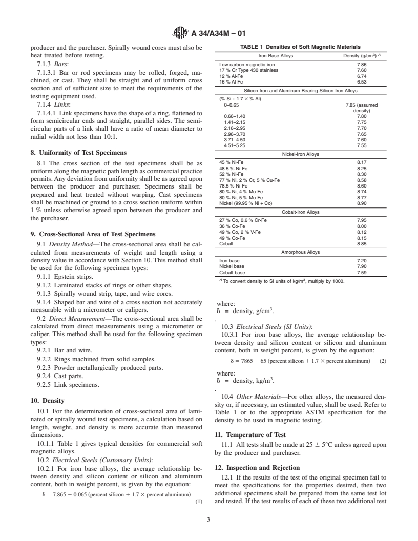 ASTM A34/A34M-01 - Standard Practice for Sampling and Procurement Testing of Magnetic Materials