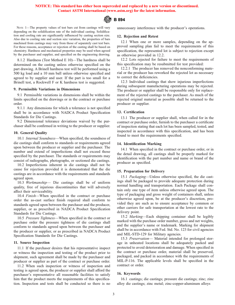 ASTM B894-99e1 - Standard Specification for Zinc-Copper-Aluminum Alloy Die Castings