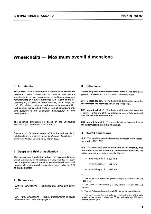 ISO 7193:1985 - Wheelchairs -- Maximum overall dimensions