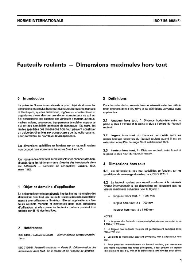 ISO 7193:1985 - Fauteuils roulants -- Dimensions maximales hors tout