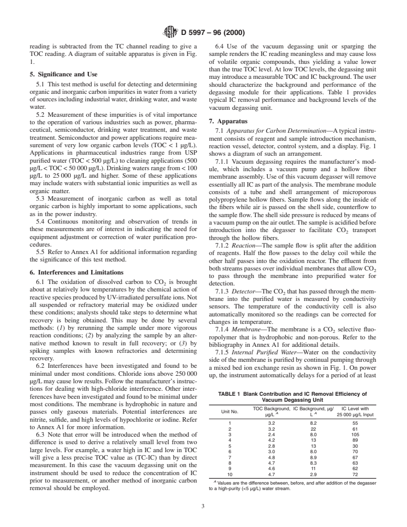 ASTM D5997-96(2000) - Standard Test Method for On-Line Monitoring of Total Carbon, Inorganic Carbon in Water by Ultraviolet, Persulfate Oxidation, and Membrane Conductivity Detection