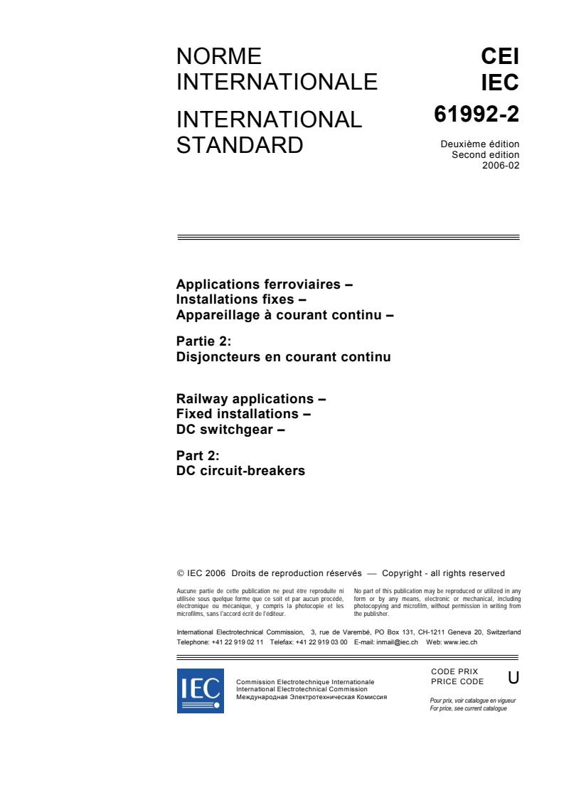 IEC 61992-2:2006 - Railway applications - Fixed installations - DC switchgear - Part 2: DC circuit-breakers