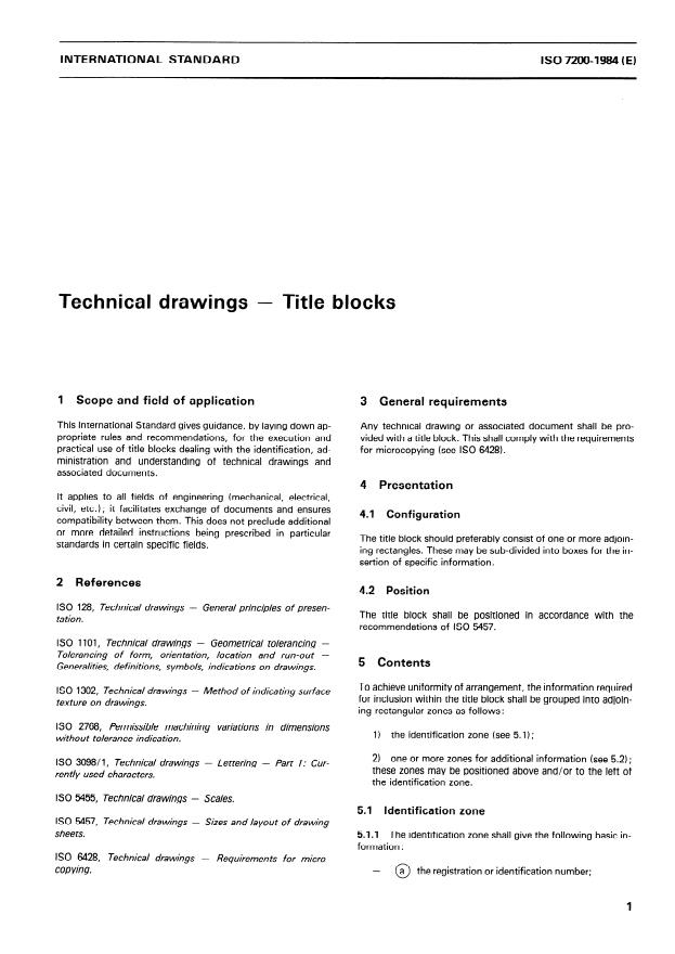 ISO 7200:1984 - Technical drawings -- Title blocks