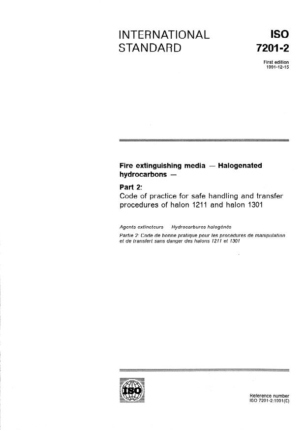 ISO 7201-2:1991 - Fire extinguishing media -- Halogenated hydrocarbons