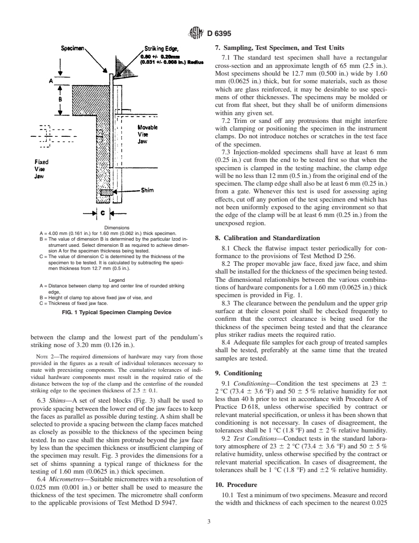 ASTM D6395-99 - Standard Test Method for Flatwise Flexural Impact Resistance of Rigid Plastics