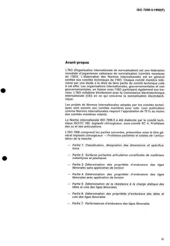 ISO 7206-5:1992 - Implants chirurgicaux -- Protheses partielles et totales de l'articulation de la hanche