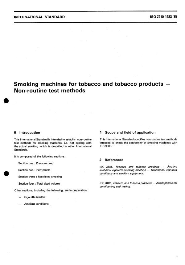 ISO 7210:1983 - Smoking machines for tobacco and tobacco products -- Non-routine test methods