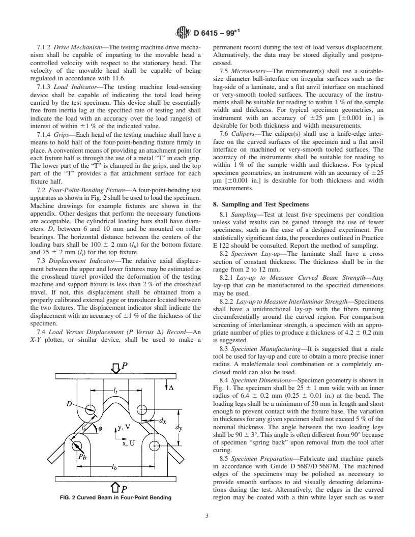 ASTM D6415-99e1 - Standard Test Method for Measuring the Curved Beam Stength of a Fiber-Reinforced Polymer-Matrix Composite