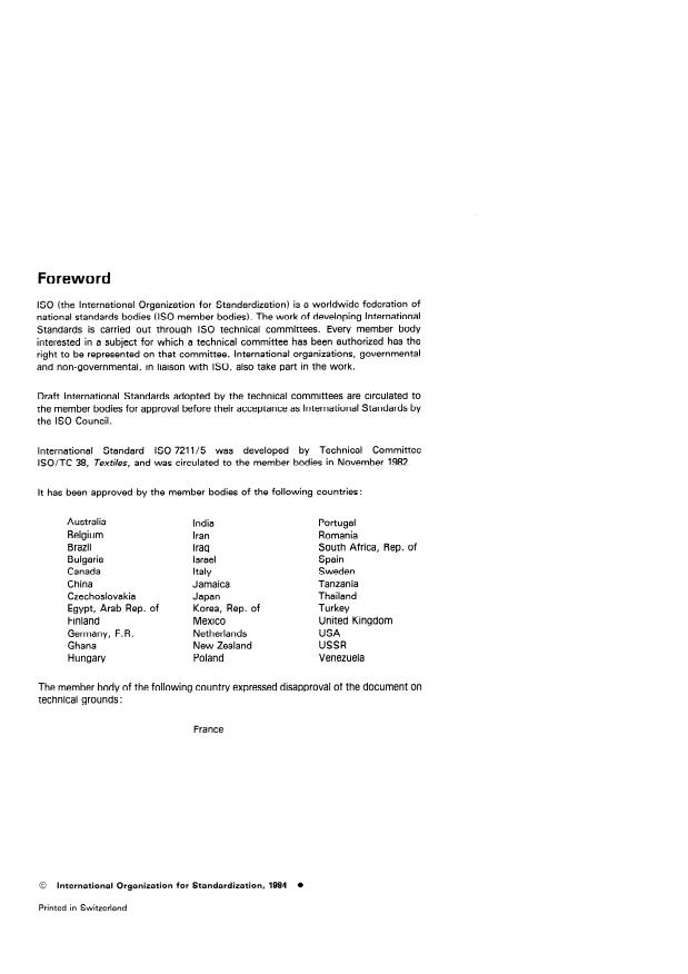 ISO 7211-5:1984 ISO 7211-5:1984 - Textiles -- Woven fabrics - Construction - Methods of analysis - Page 2 preview