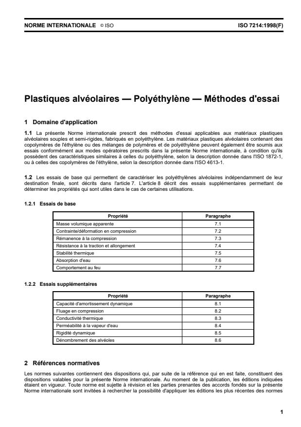 ISO 7214:1998 - Plastiques alvéolaires -- Polyéthylene -- Méthodes d'essai