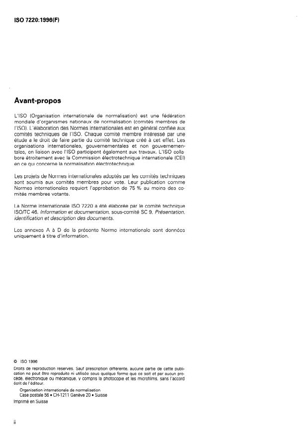 SIST ISO 7220:2005 ISO 7220:1996 - Information et documentation -- Présentation des catalogues de normes - Page 2 preview