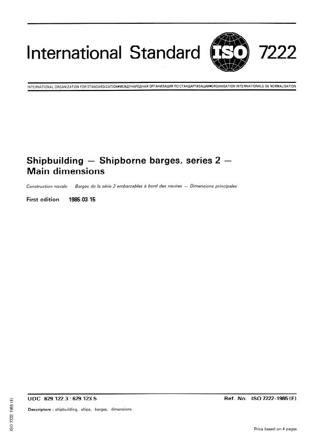 ISO 7222:1985 - Shipbuilding -- Shipborne barges, series 2 -- Main dimensions
