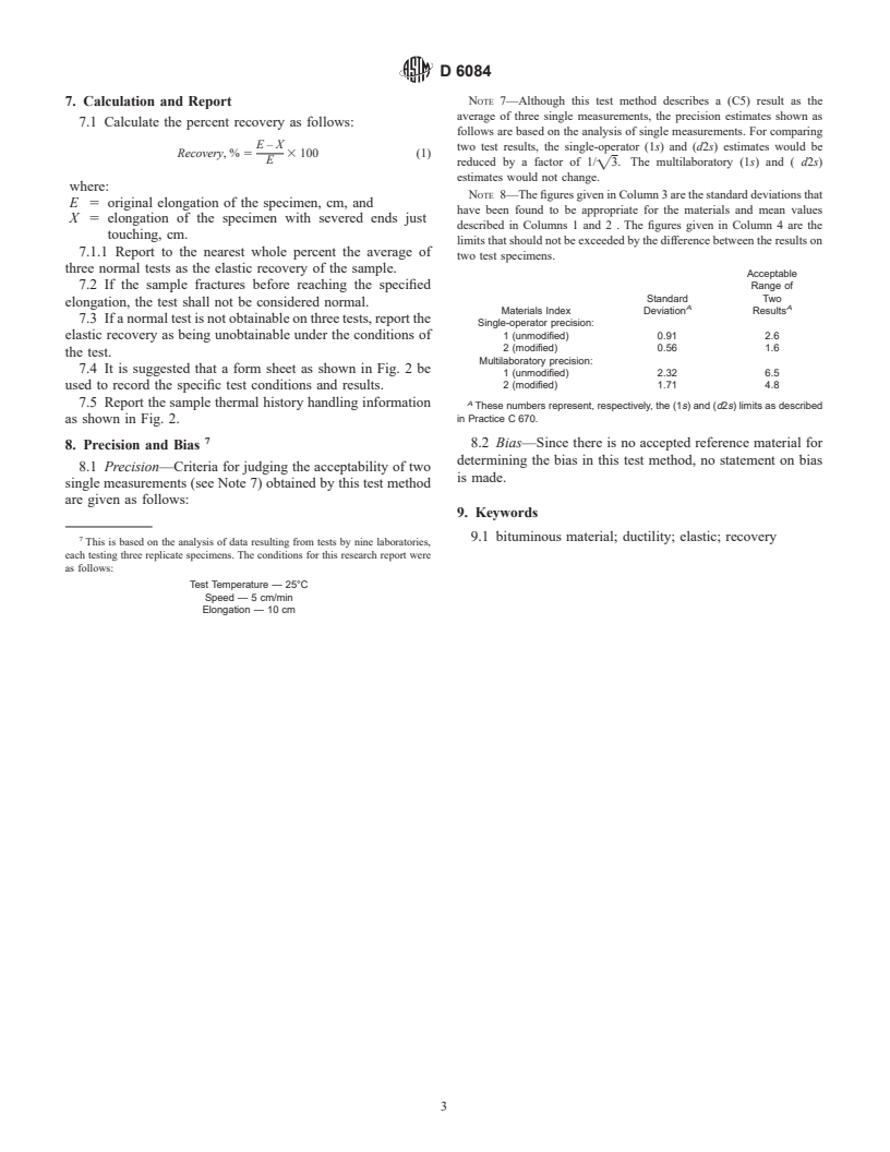 ASTM D6084-97 - Standard Test Method for Elastic Recovery of bituminuous Materials by Ductilometer