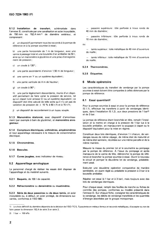 ISO 7224:1983 ISO 7224:1983 - Matériel viti-vinicole -- Pompes a vendange -- Méthodes d'essai - Page 4 preview