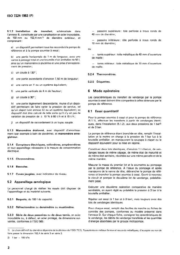ISO 7224:1983 ISO 7224:1983 - Matériel viti-vinicole -- Pompes a vendange -- Méthodes d'essai - Page 4 preview