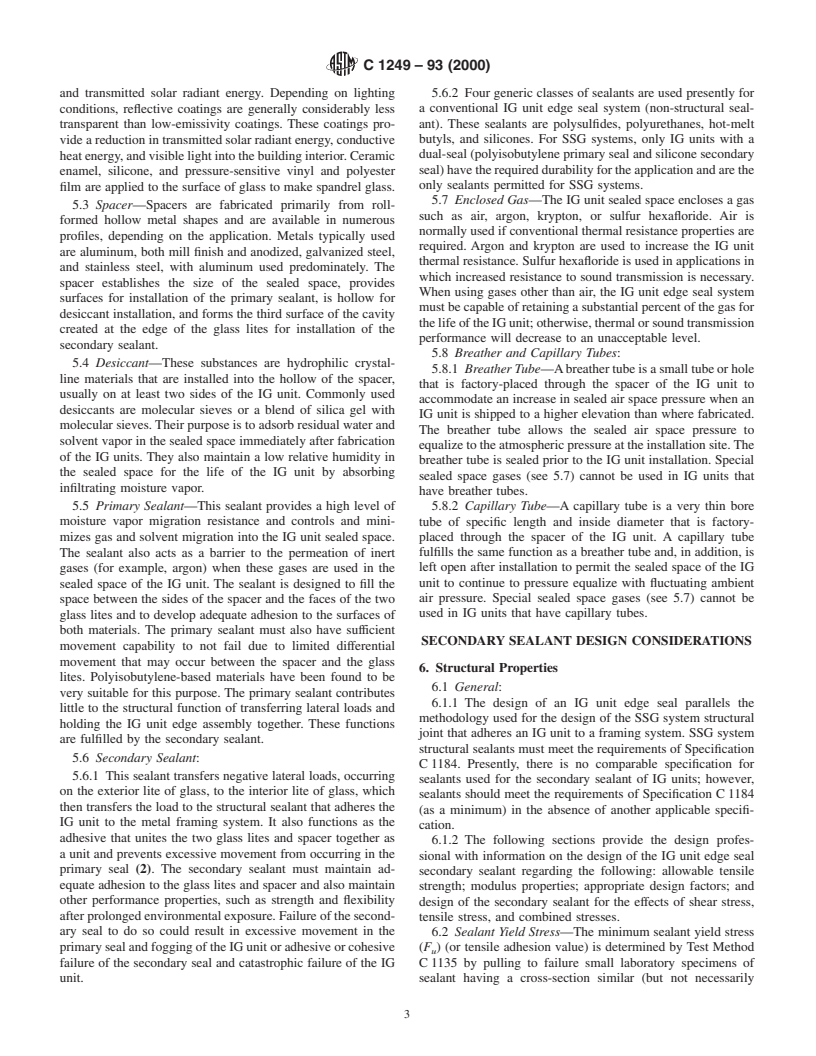 ASTM C1249-93(2000) - Standard Guide for Secondary Seal for Sealed Insulating Glass Units for Structural Sealant Glazing Applications