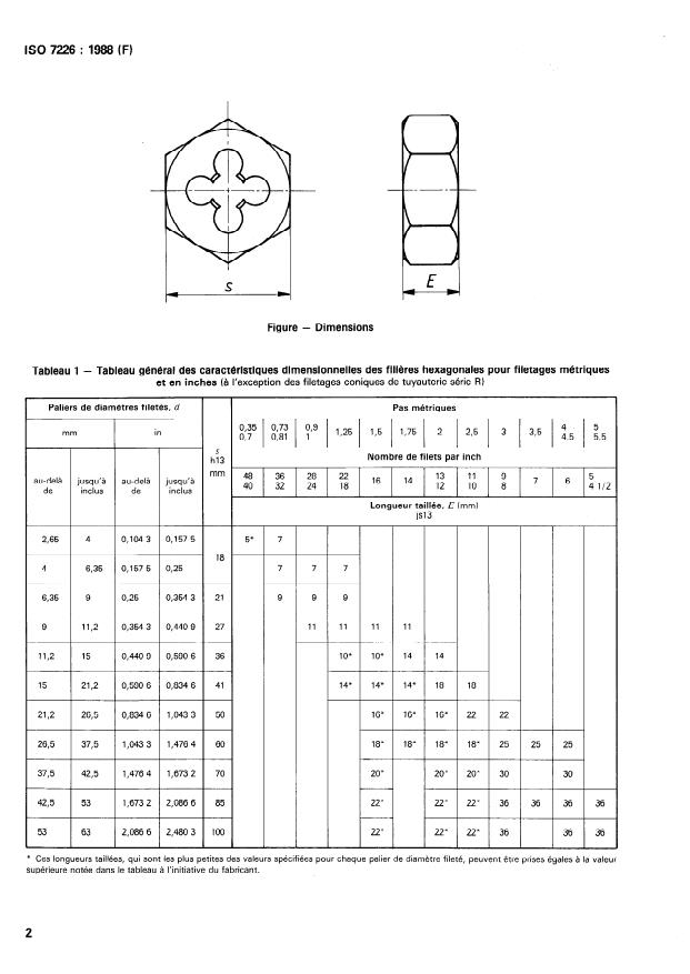 ISO 7226:1988 ISO 7226:1988 - Filieres hexagonales de filetage a main - Page 4 preview