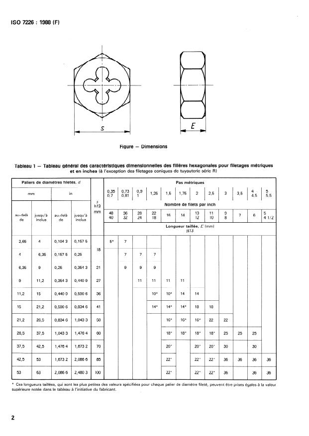 ISO 7226:1988 ISO 7226:1988 - Filieres hexagonales de filetage a main - Page 4 preview